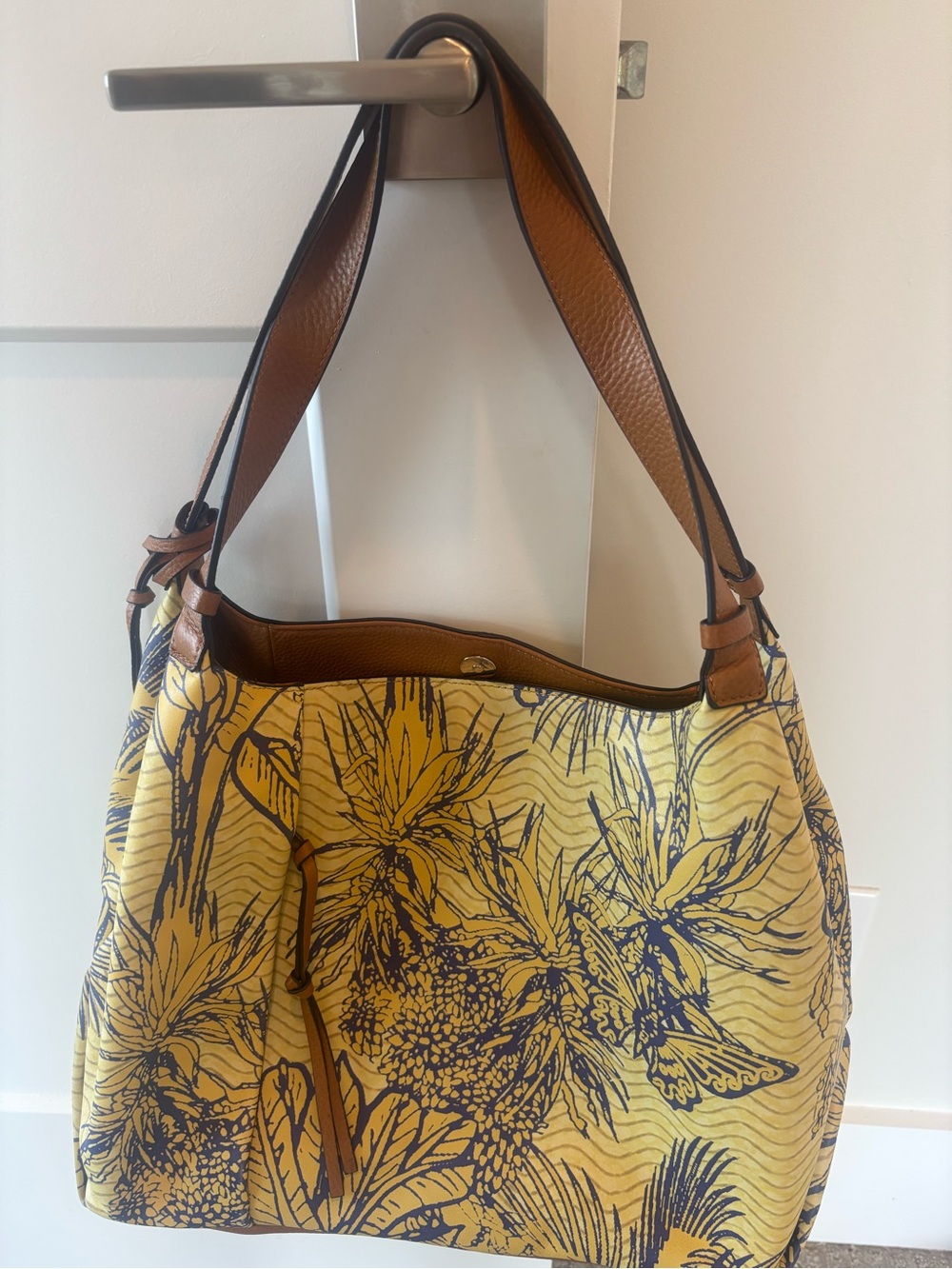 Vince Camuto Yellow Floral Shoulder Bag with Brown Trim